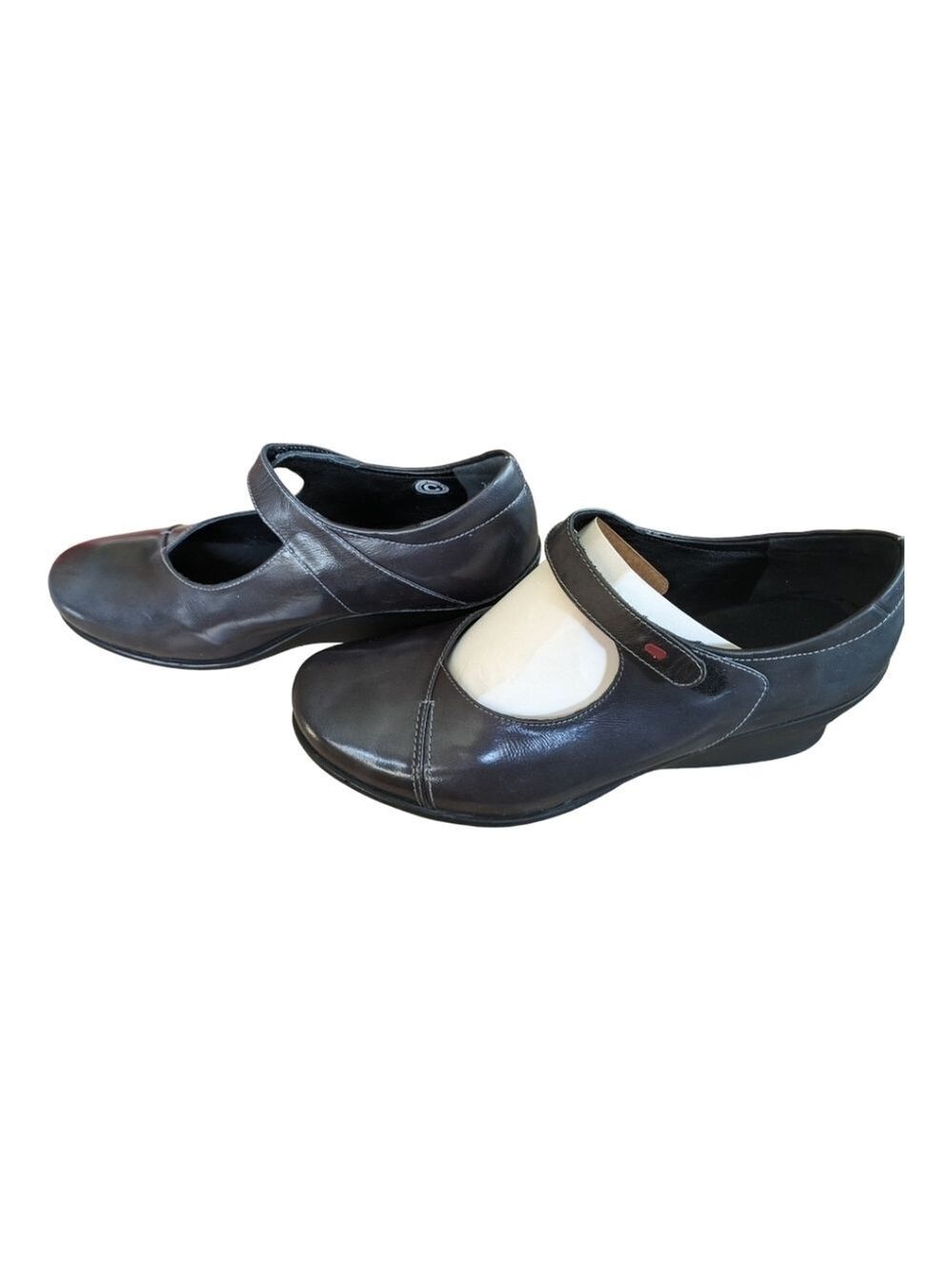 Wolky Hume Gray Mid Patent Mary Jane Low Wedge Size 42 GUC